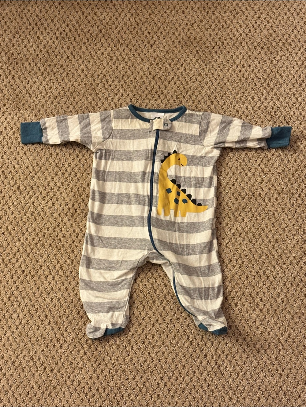 Gerber Gray & White Striped Footie with Yellow Dino
